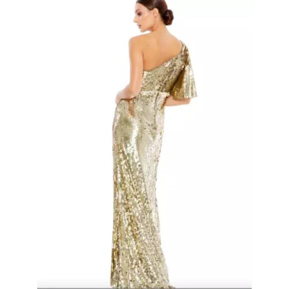 Mac Duggal Gold Embellished One Shoulder Cap Sleeve Trumpet Gown Size 6 NWT - Picture 2 of 12